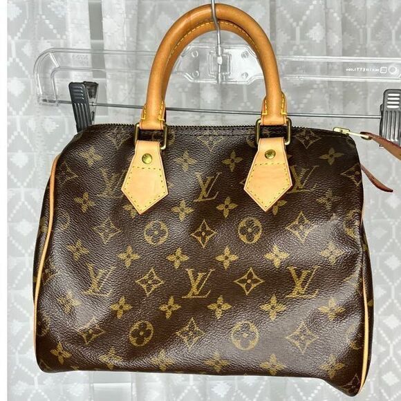Louis Vuitton Speedy 25 Monogram Canvas Handbag Vachetta Leather Classic Satchel - Picture 1 of 16